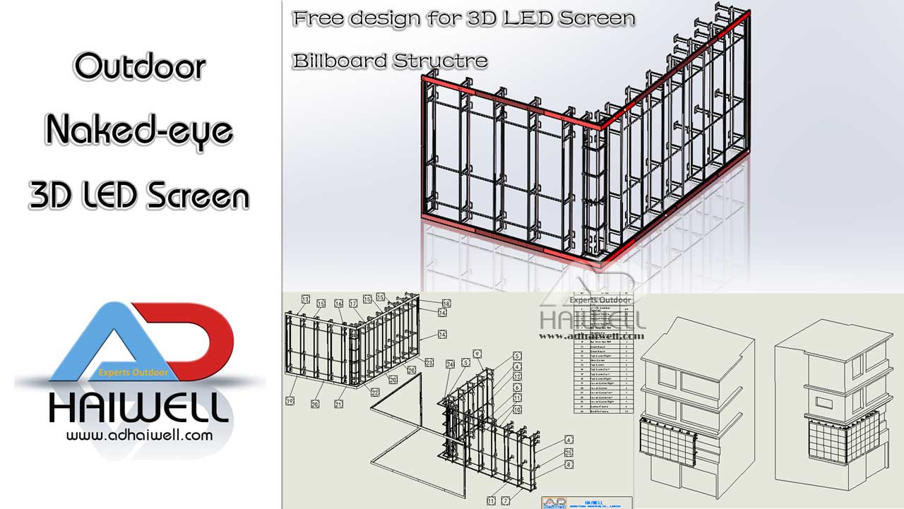 Free design for naked eye 3d LED billboard structure Бесплатный дизайн для невооруженного глаза 3D-структуры светодиодного рекламного щита