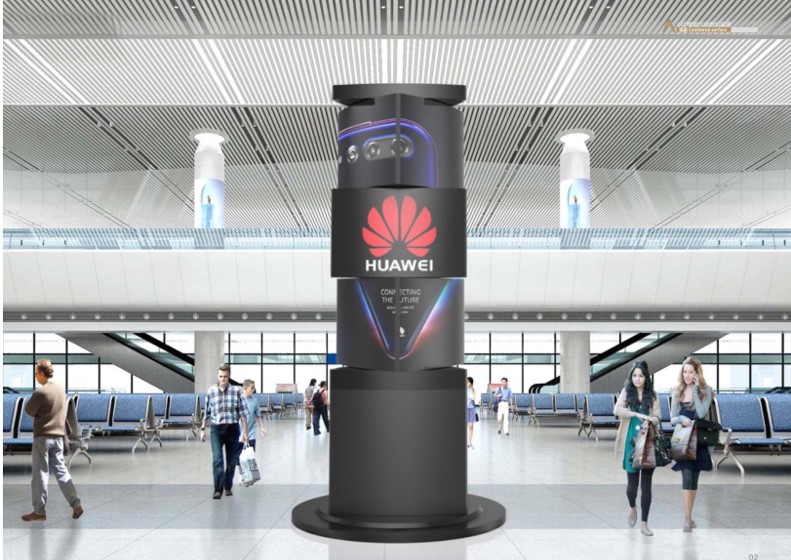 Intelligent Tri-Layer Nine-Sided Rotating LED Pillar Screen Интеллектуальный трехслойный девятисторонний вращающийся светодиодный экран на стойке