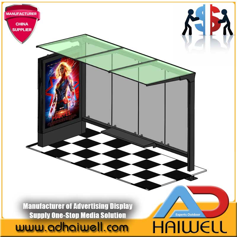 Наружные автобусные остановки с рекламой на улице, световой короб