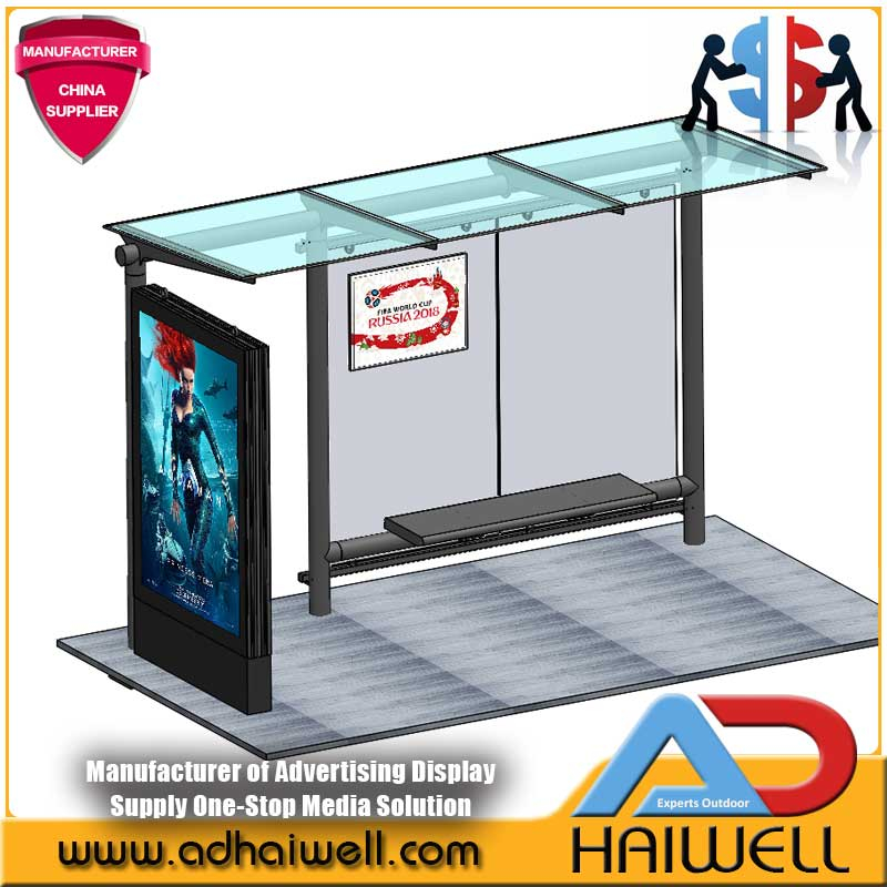 Городская уличная автобусная остановка, приют, реклама, уличный дисплей, световой короб