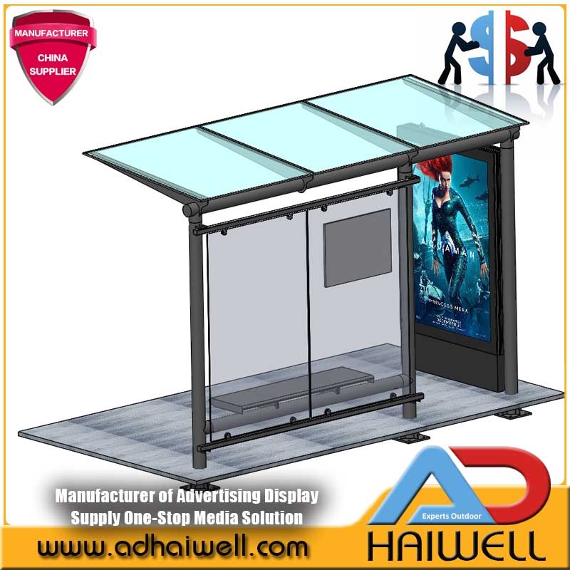 Городская уличная автобусная остановка, приют, реклама, уличный дисплей, световой короб