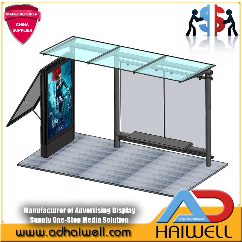 Городская уличная автобусная остановка, приют, реклама, уличный дисплей, световой короб