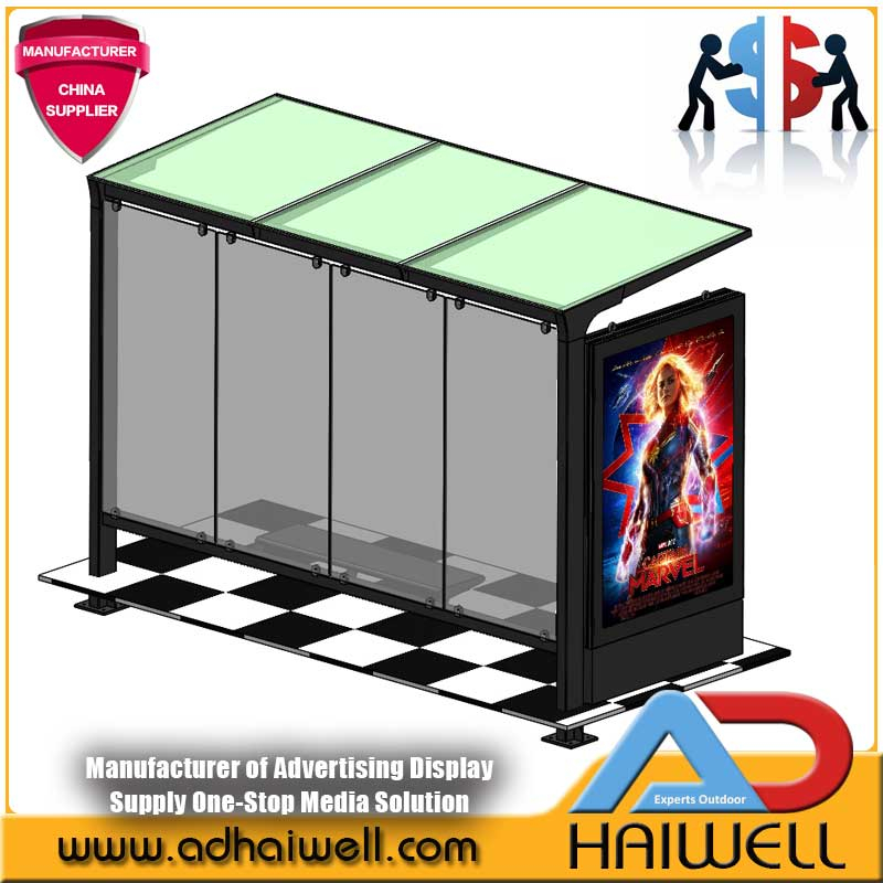 Наружные автобусные остановки с рекламой на улице, световой короб